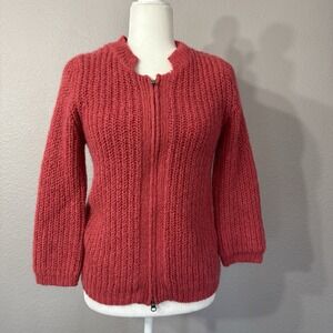 CAbi Size S Coral Wool Mohair Blend Chunky Knit Lined Full Zip Cardigan Sweater